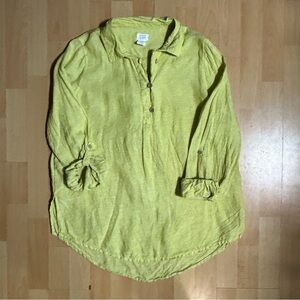 Sigrid Olsen Linen Green 3/4 Sleeve Button Down Shirt